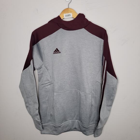 Adidas Men Hoodie Medium Grey Long Sleeve Kangaroo Pocket Logo 3 Stripes NWT - Picture 1 of 13